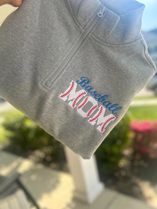 Baseball Mom Embroidered Quarter-Zip Pullover ⚾
